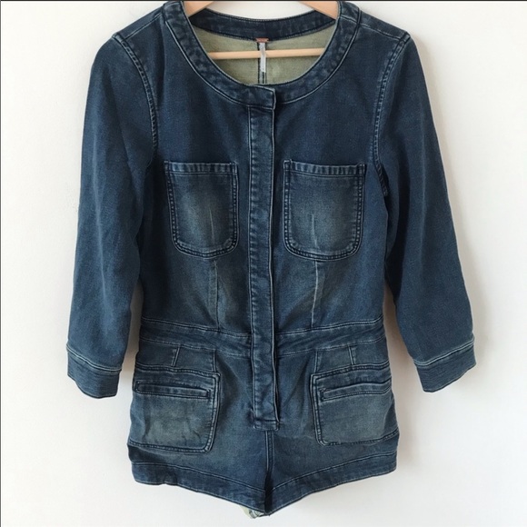 Free People Fiona denim Romper size 4 - Picture 2 of 8